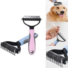 Large Pets Fur Knot Cutter Dog Grooming Shedding Tools Hair Removal Comb Brush Double Sided (Color: Pink)