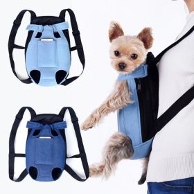 Denim Pet Dog Backpack Outdoor Travel Dog Carrier Bag for Small Dogs Puppy (Color: Navy, size: XL)