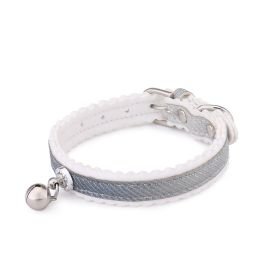 Pet Collar Safety Belt with Bell Small Dog Collar Safe Soft Velvet Adjustable Belt (Color: Gray)