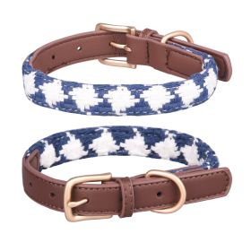 Soft Woven Prismatic Plaid Dog Collar (Option: Dark Blue-M)